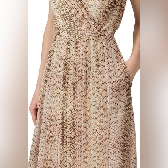 Great Jones Python Ruffle Pleated V Neck Dress in Neutrals Women’s 4 - Picture 3 of 9